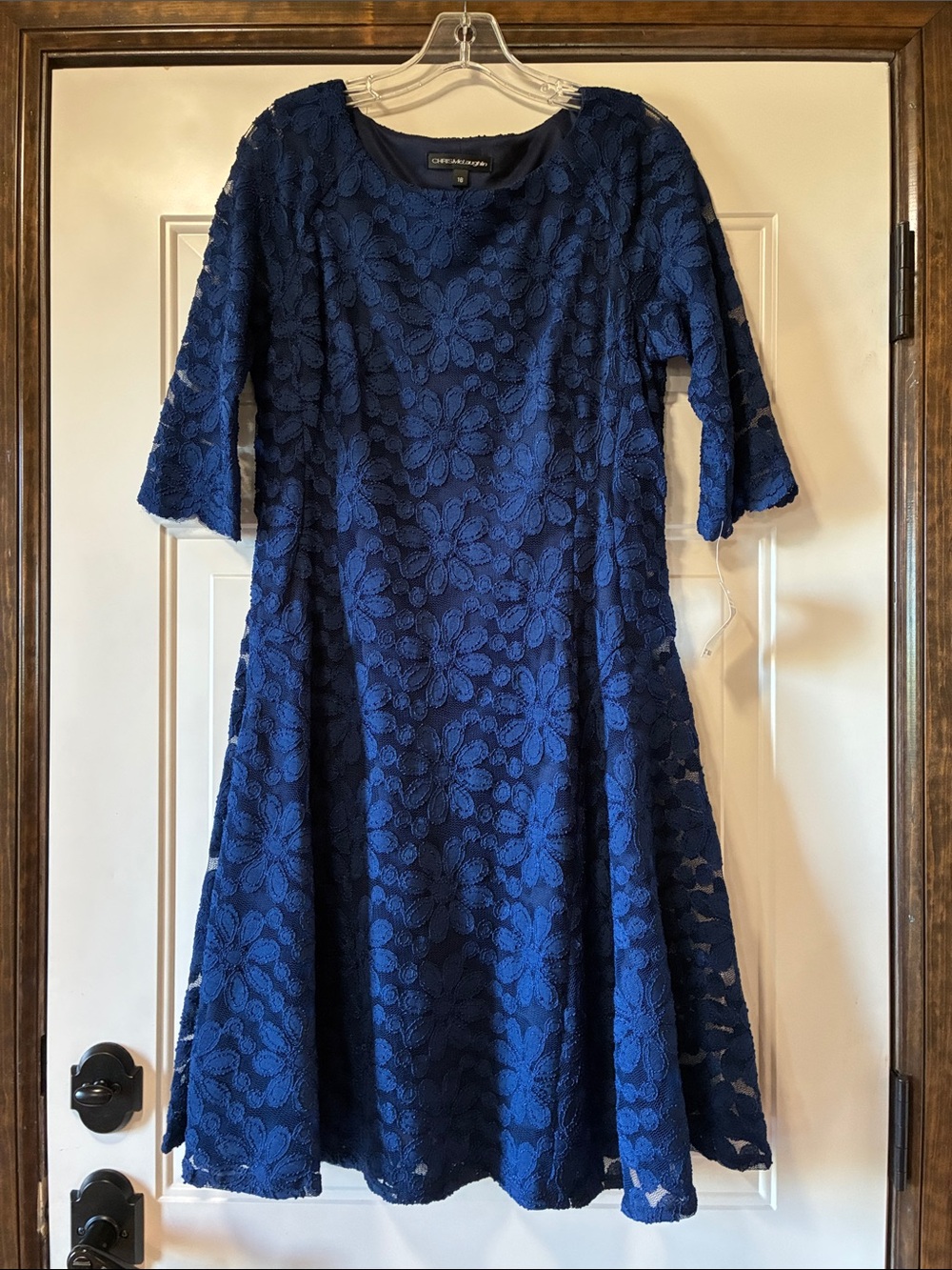 NWT Size 14/16 Chris McLaughlin Navy Floral Lace Stretch Pullover Dress (ABBA)
